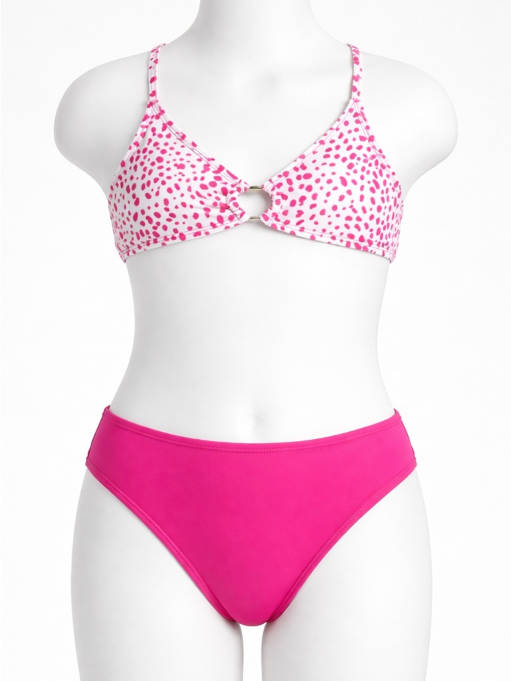 Girls Bikini Set 8-9Y Pink Polka Dot Adjustable Straps 2 Piece Swimsui